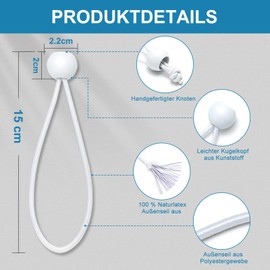TaoTazon Bungee Bands with Ball Pack of 50, Tarpaulin Tensioners with Ball 15 cm, Rubber Tensioner, Tent Elastics Expander Loops, Rubber Loops for Tarpaulins, Tents, Banners, Net, Gazebos