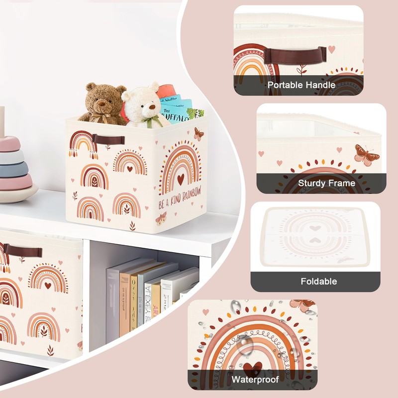 Clastyle 3 Pcs Boho Kid Storage Cube Organizer Set Rainbow