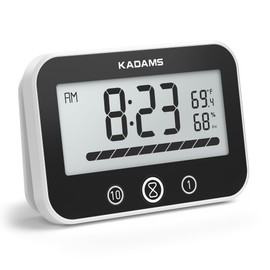 KADAMS Shower Timer Clock Waterproof Bathroom Timer – Digital Wall Clock with Countup & Countdown, Kitchen Clock with Temperature, Suction Cup for Kids Shower Spa Cook Bath (Black, Rectangular)
