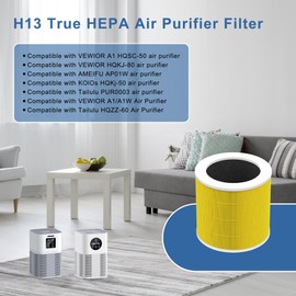 2 Pack A1 Pet Replacement Filter Compatible with VEWIOR Air Purifier HQSC-50, HQKJ-80, AMEIFU AP01W, KOIOS HQKJ-50，3-in-1 H13 True HEPA Air Cleaner Filter