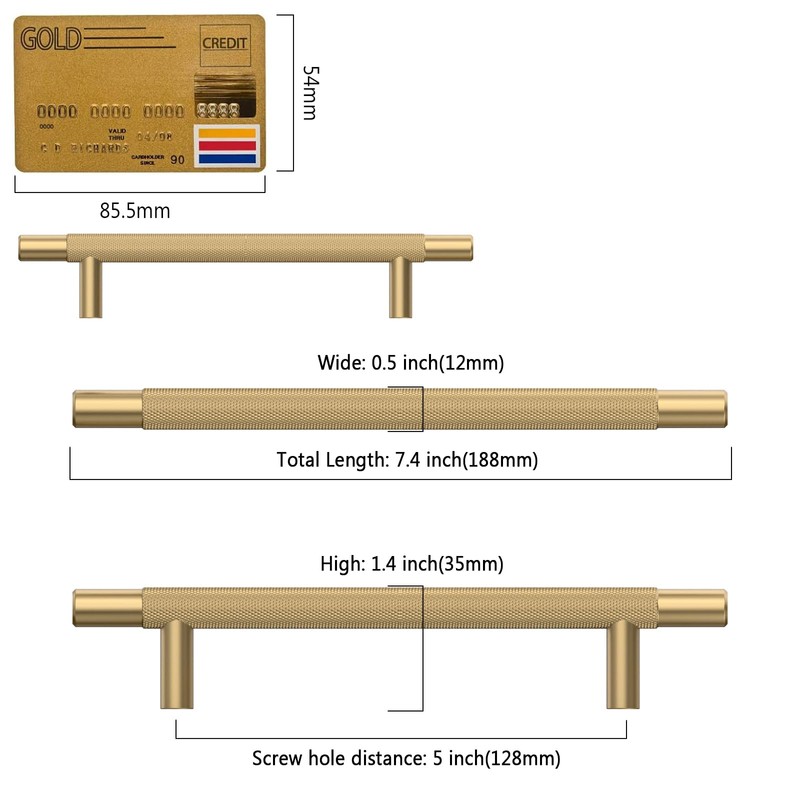 Amerdeco 10 Pack Champagne Bronze Knurled Cabinet Pulls 5 Inch