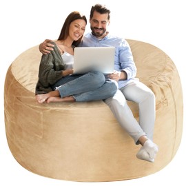 Homguava 4 FT Bean Bag Chair: 4' Bean Bags with Memory Foam Filled, Large Beanbag Chairs Soft Sofa with Dutch Velvet Cover-Khaki