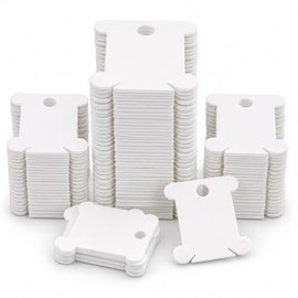 AKORD 120 Pcs White Plastic Floss Bobbins Set Embroidery Thread Bobbins and 260 Pcs Blank Stickers
