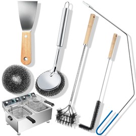 Newtay 6 Pcs Large Commercial Fryer Cleaning Tools Stainless Steel Electric Deep Fryer Cleaner Brush for Restaurants Hotel Kitchen Fryers Deep Cleaning Accessories