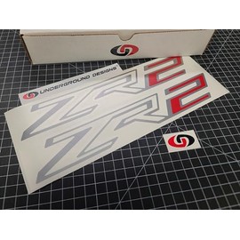 ZR2 Outlined Decals (2pk) 4x4 Truck Bed Fender Stickers Fits 2022-2024 Silverado 1500 Colorado ZR-2 Select Colors: (2, Metallic Silver & Red)