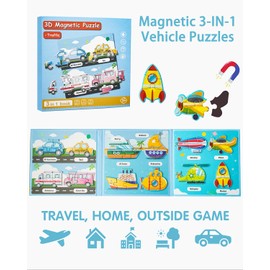 Magnetic Puzzles for Toddlers 1-3, Travel Puzzles Games for Kids Ages 1 2 3 4 5, Traffic Car Activities Toy Jigsaw Puzzles Book for Boys & Girls 3-5 2-4, Learning Magnet Gift for Road Trip (Vehicle)