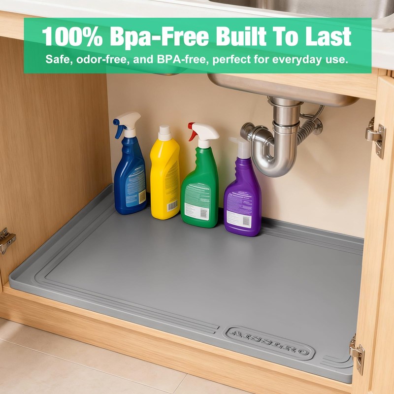 Aisslro Under Sink Mat 25" X 19", Waterproof Silicone Under