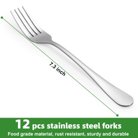 12 Piece Dinner Forks Set, Food-Grade Stainless Steel Forks Silverware, Cutlery Fork, Salad Fork, Metal Forks for Home, Kitchen or Restaurant, Mirror Polished, Dishwasher Safe - 7.3 Inch