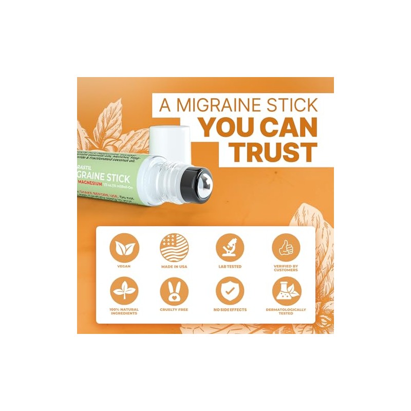 Migrastil Barra Migrañas Magnesio Aceite Esencial Refrescante Menta Eucalipto Tópico