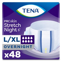 Tena ProSkin Overnight Incontinence Adult Diaper for Women & Men, Stretch Brief, Large/Extra Large, 48 Count (4 Packs of 12), Packaging May Vary