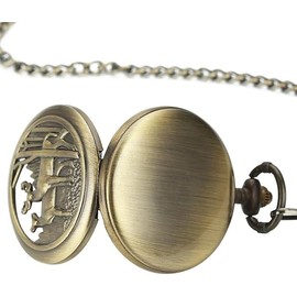 oyeaho Pocket Watch with Chain Deer Reindeer Woodland Men Smooth Back Case Bronze Vintage Box Quartz Brown