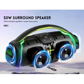 WorryFree Gadgets WFG Wireless Bluetooth Speaker with Carry Handle, Portable IPX6 Waterproof 50W Speaker Strong Bass (Cameo)