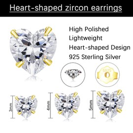 Loutade Silver Heart Studs Earrings for Women, 3 Pairs 925 Sterling Silver Studs Earrings Set, 3/4/5mm Hypoallergenic Earrings Gold, Small Cute Cartilage Sleeper Gold Earrings for Multiple Piercing