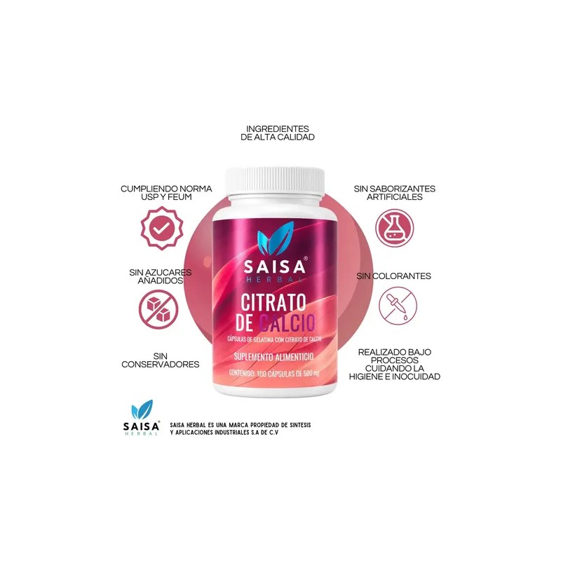 Citrato de Calcio Saisa Herbal, Suplemento para Huesos y Dientes