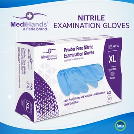 MediHands Nitrile Gloves X Large, Blue Heavy Duty Disposable Gloves, Powder Free, Latex Free, and Protein Free, Medical, Food, Multi Use, Pack of 100