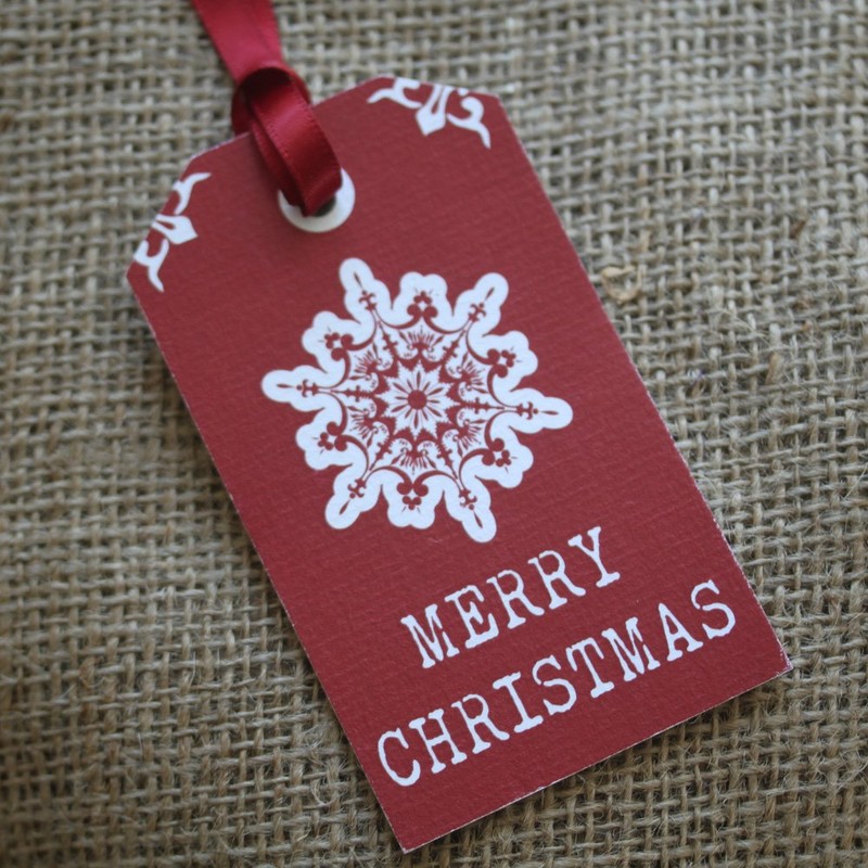 Christmas Tags 'Merry Christmas' with Birds Snowflake x 6 Xmas