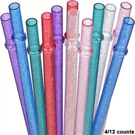 Random Color Glitter Straw, Reusable Drinking Straw, Drinking Utensils for Home Party, Drinkware Accessories, Portable Kitchen Accessories for Outdoor Camping BBQ, Summer Decor, Kitchen Gadgets, Summer for Gift - Color: Random Color, Size: 4 Counts