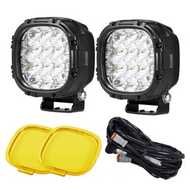 BIGLION.X 4 Inch Pair 160W Round LED Offroad Lights Super Bright Driving Offroad Pod Lights Fog Lights Work Light Bumper Light Pods with Amber Covers Wiring Harness for Pickup Trucks SUV UTV ATV