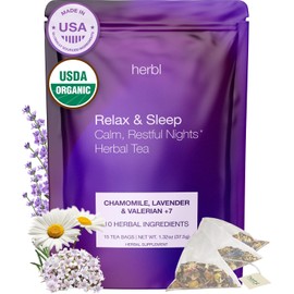 Organic Chamomile Lavender Tea - Relax & Sleep Tea - Chamomile Tea with Valerian, Lavender, Passionflower, Lemon Balm and Extra Herbal Ingredients - The Ultimate USDA Organic Bedtime Tea