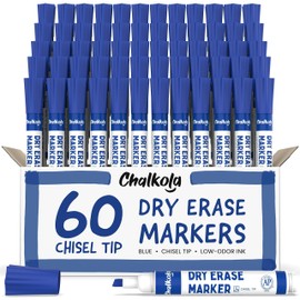Chalkola 60 Blue Dry Erase Markers Bulk Pack, Blue Chisel Point White Dry Erase Pens - Low Odor Whiteboard Markers for Kids, Home, Office, Back to School Supplies