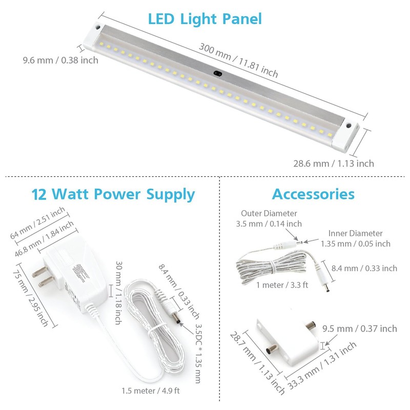 EShine White Finish 3 12 inch Panels LED Dimmable Under