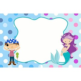 30 Blank Cards Invitations Thank You Cards Mermaid Pirate Girl Birthday Party + 30 White Envelopes