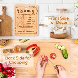 Luvart 50th Anniversary Wedding Gifts - Golden Wedding Anniversary Chopping Board Gifts, Romantic 50 Years of Marriage Bamboo Cutting Board Presents for Couples Parents Grandparents Wife Husband