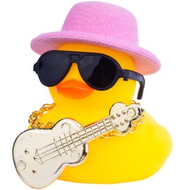 MuMyer Car Rubber Duck Ornaments Yellow Duck Car Dashboard Decorations with Mini Top Hat Guitar Sunglasses Necklace(G3)