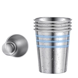 Komost 5 Pack Stainless Steel Cups for Kids Toddlers, 10oz Children Pint Cups, Unbreakable Stackable Metal Drinking Glasses Tumbler for Home & Outdoor Activities