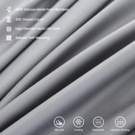100% Viscose Derived from Bamboo Fitted Sheet Full Size Only, 16" Deep Pocket, Reinforced Elastic Band, Silky Soft, Breathable and Cooling Sheets, Silver Grey