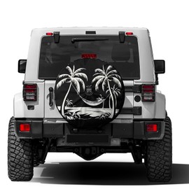 Delerain Spare Tire Cover with Backup Camera Hole Beach Life Palm Trees Wheel Covers Waterproof Dust-Proof UV Sun Universal Fit for RV Trailer RV SUV Truck (17 Inch for Diameter 31"-33")