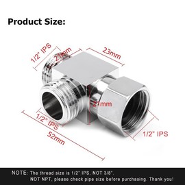 1/2" Brass Chrome 3 Way Diverter, Hose Fitting Tee, T Shape Adapter Connector for Angle Valve Hose, Bath Shower Arm, Toilet Bidet Sprayer Faucet
