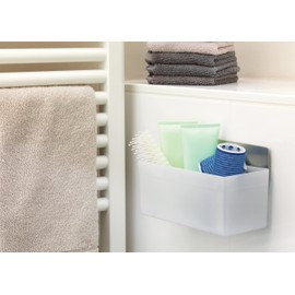 tesa Powerstrips Duschregal wasserfest / Selbstklebender Halter aus rostfreiem Edelstahl und Kunststoff fr die Dusche / Bis 3 kg / Rckstandslos entfernbar / 1 Stck, 59711-00000-02, Wei , Metall