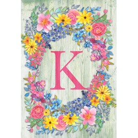 Briarwood Lane Spring Monogram Letter K Garden Flag Floral Wreath 12.5" x 18"
