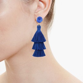 LEGITTA Blue Tassel Earrings Layered Tiered Linear Drop Dangle Fashion Bohemian Earrings for Women