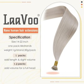 LaaVoo Nano Hair Extensions Real Human Hair 100 Strands 20 Inch 50g White Blonde Nano Beads Ring Hair Extensions Straight Remy Hair Extensions #60