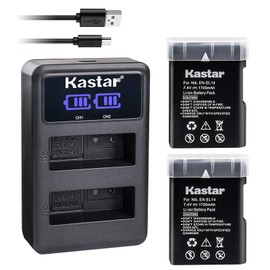 Kastar Battery (X2) & LCD Dual Slim Charger for Nik EN-EL14, EN-EL14a, MH-24 and Nik Coolpix P7000 P7100 P7700 P7800, D3100, D3200, D3300, D3400, D5100, D5200, D5300 DSLR, Df DSLR, D5600 Camera