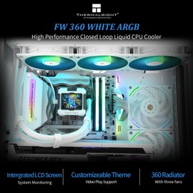Thermalright FW 360 White ARGB-360mm AIO CPU Liquid Cooler,IPS LCD Screen with 320 * 240 Resolution,for AM4/AM5/Intel LGA1700,‘2.4 inch’Magnet-Absorbent LCD Screen for Images -White