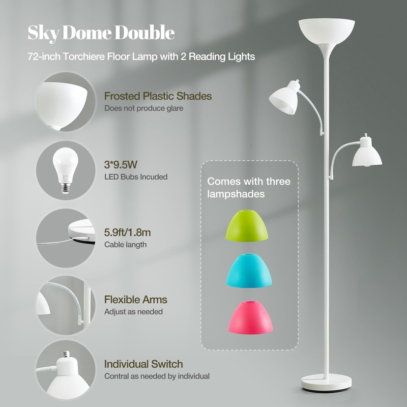 Luvkczc White Floor Lamp, 72" Tall Standing Floor Lamp with