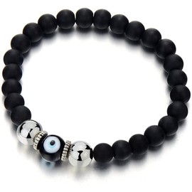Fuqimanman2020 Glass Evil Eye Stretch Bracelet Natual Stone Gemstones Mala Lava Rock Healing Crystal Quartz Elastic Unisex Protection Prayer Jewelry-Black