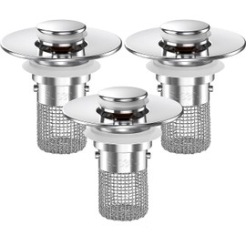 Bathroom Sink Drain Strainer, Pop-up Sink Drain Strainer with Removable Stainless Steel Strainer Basket Hair Catcher, Bathroom Sink Strainer for Bathroom Sink Stopper Replacement (3PCS)
