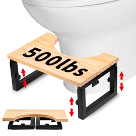 Bamboo Toilet Stool Foldable -7"&9" Adjustable Height Squatting Pool Stool for Bathroom Sink, Kitchen, Bedroom,Toilet Stool Squat Adult and Kids,Potty Stool with Anti-Slip Strip,Up to 500 lbs