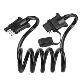 Oyviny 4 Way Flat Trailer Extension Coiled Cable 3 Feet Stretchable 18AWG Vehicle-Side and Trailer-Side 4-Pin Trailer Wiring Harness Pure Copper Wires High Temperature Resistant PU Sheath Protected