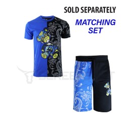 SCREENSHOT-SP1166 Mens Streetwear Premium Classic Fit Urban Fleece Shorts - Half Color Block Pattern Bear Animation Fashion Sweatshorts-Royal/Paisley-2XLarge