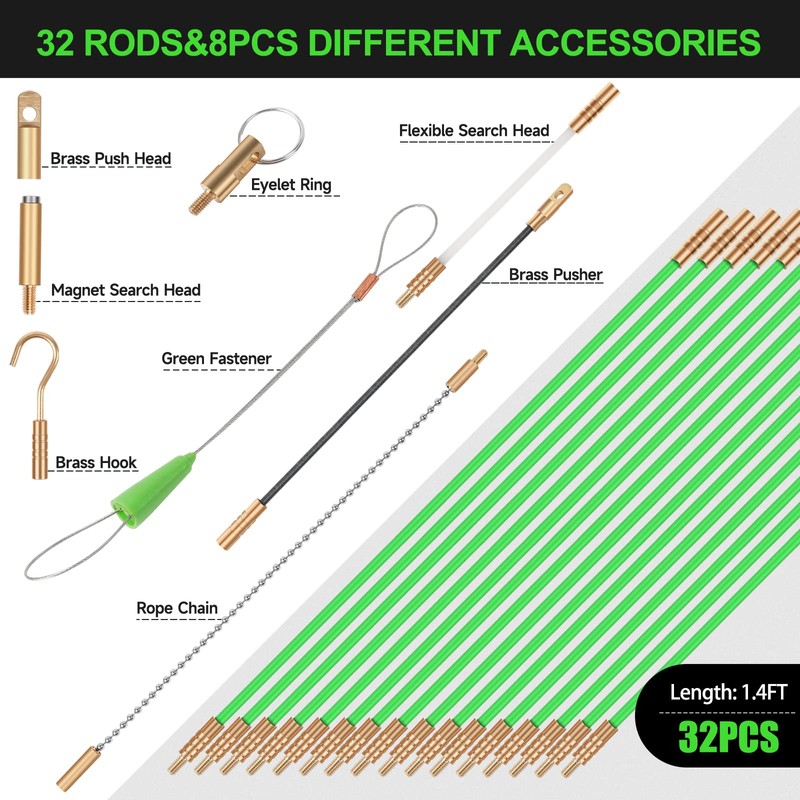 FTIHTRY 45FT Fiberglass Running Electrical Wire Cable Glow Rods Wire