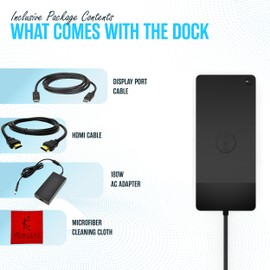 Dell WD19TB Thunderbolt Dock - 1 Year Warranty - Dell Docking Station Dual Monitor USB C with 180W, HDMI & DisplayPort Cable - Docking Station for Laptop & Computer (Renewed)