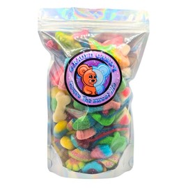 1lb Assorted Sweet & Sour Gummy Candy Mix Sour Gummy Candies Sweet Gummies Blue Raspberry Peach Strawberry Watermelon Apple Cotton Candy - 1lb Mix Options: All Sweet 1lb Mix