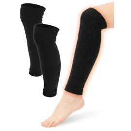膝の冷え、原因は“足首” ひざのおまもり ロング丈 膝サポーター 保温 遠赤外線 日本製 レディース 膝ウォーマー レッグウォーマー 足首まで ひざ あったかグッズ 冷性 冷え性対策グッズ あったかい 左右セット (1セット, ブラック)