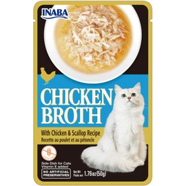 INABA Chicken Broth with Chicken & Scallop Recipe (Side Dish Wet Treat for Cats) 8 Singles Packs, Blue (INA823)