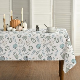Horaldaily Fall Tablecloth 60x84 Inch Rectangular, Thanksgiving Autumn Harvest Blue Pumpkins and Leaves Table Cover for Party Picnic Dinner Decor